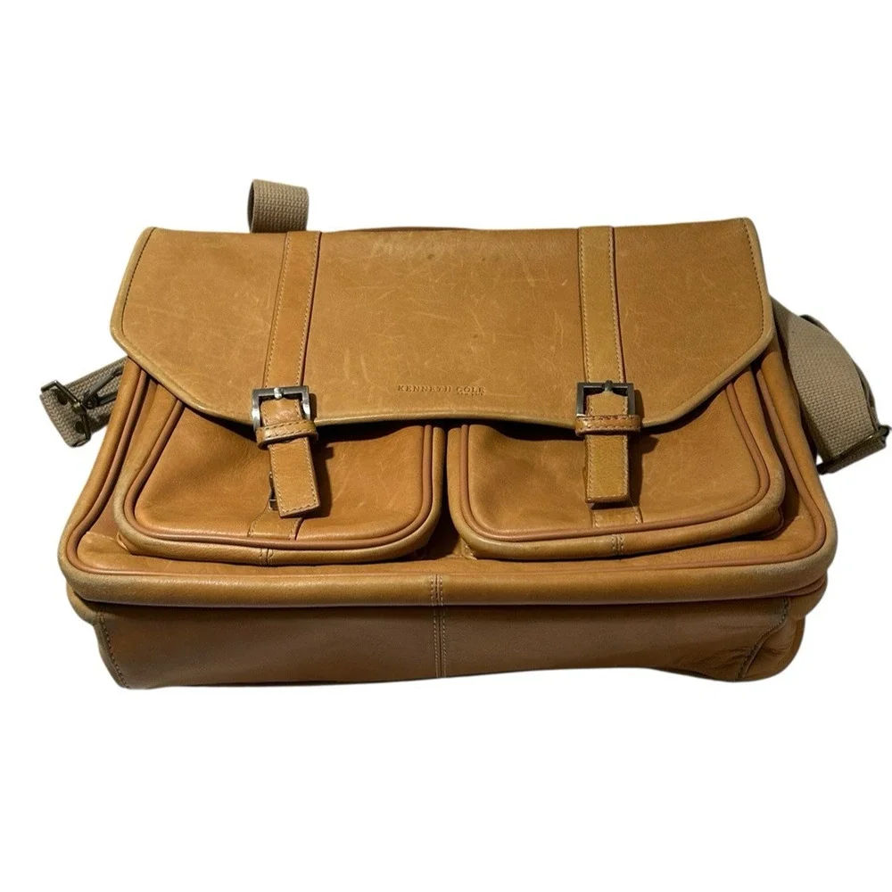 Vtg Kenneth Cole New York Leather Messenger Madmen Crossbody Bag Briefcase